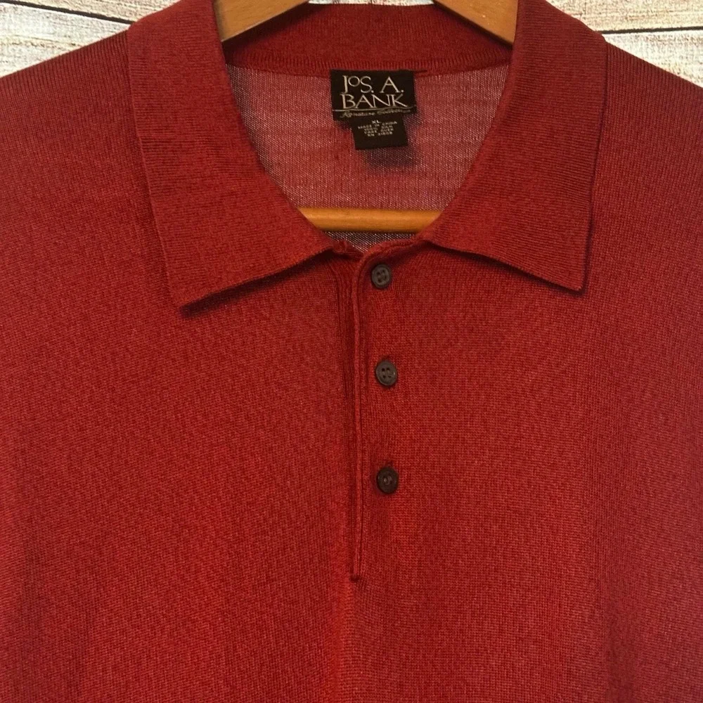 Mens Jos A Bank Signature Collection‎ Rust Sienna Silk Collared Sweater XL